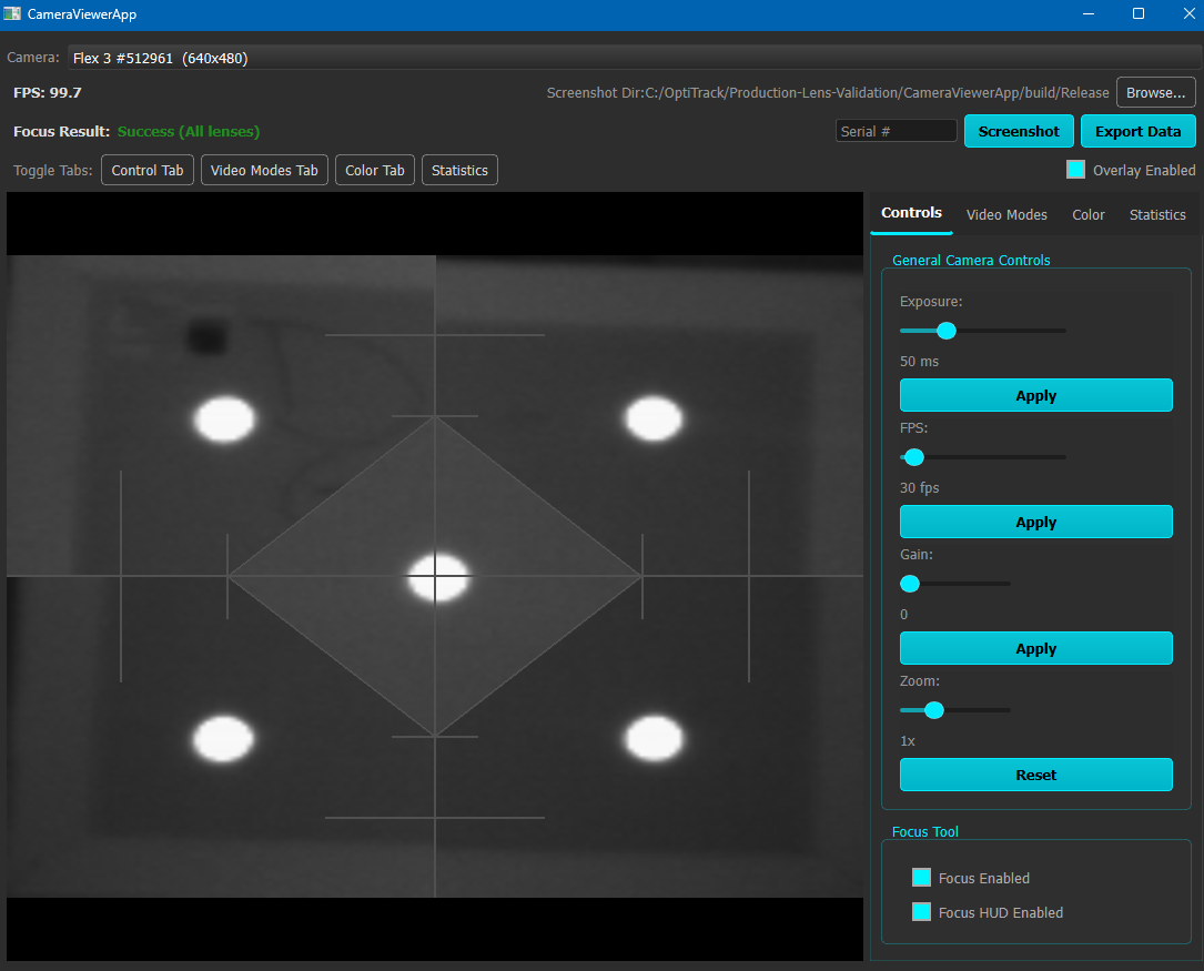 Quality control app for OptiTrack motion capture systems screenshot 2